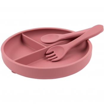 Dusty Rose Silicone Baby Suction Plate and Utensils Set