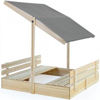 Spielwerk Sandkasten, Sandkasten Toni Sonnendach Sitzbank 120x120x120cm Fichtenholz UV 50+