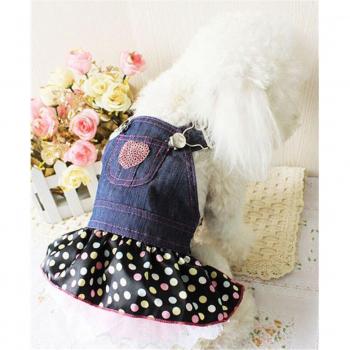 Vestido de jean con forma de corazón para perro, disfraz de primavera y verano, falda de mezclilla para Chihuahua y Yorkshire