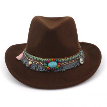 Sombrero de equitación de lana para mujer con ala ancha y diseño nacional AD0853