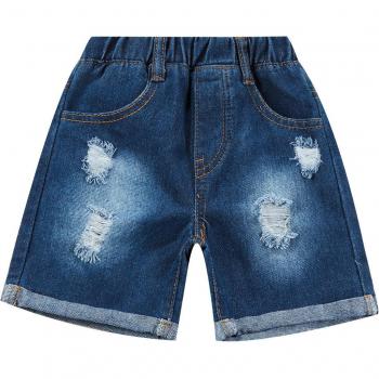 Boys Casual Denim Shorts, Summer Ripped Elastic Waist Shorts with Pockets 1-6T