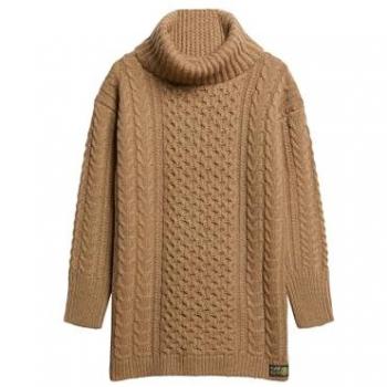 Superdry vestito midi a maniche lunghe con motivo cable island caramello twist