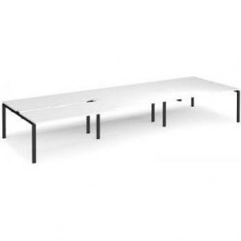 Bench Desk with Dual Sliding Tops – 4800 mm Length, 1600 mm Depth, 6 Seats, Black Frame, White Surface