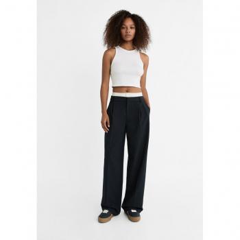 Stradivarius Smart Trousers with Contrast Waistband in Navy Blue