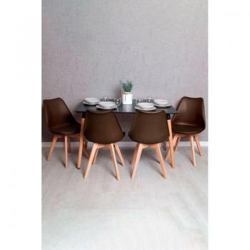 Conjunto Mesa Tower 120x80 CM (Negro) + Pack 4 Sillas Synk Basic (Marrón)