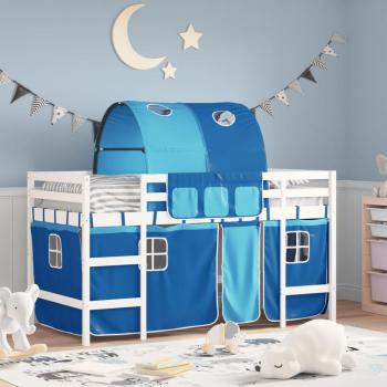 Día y Noche Cama alta para niños con túnel madera pino azul 90x200 cm