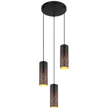Lampada a sospensione design metallo nero oro 3 luci