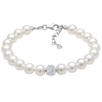 Bracciale Donna in Argento Sterling 925 con Perle Sintetiche e Cristalli