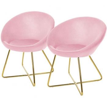 Lot 2 Chaises ML-Design en Velours Rose – Dossier rond, pieds métalliques dorés
