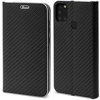 Custodia in Carbonio Nera per Samsung A21s con Protezione Bordi Metallici