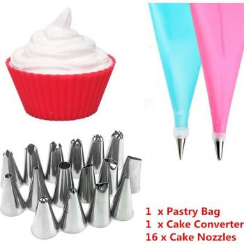 Equipo de Pastel Inoxidable: Puntas, Silicona y Bolsa de Crema