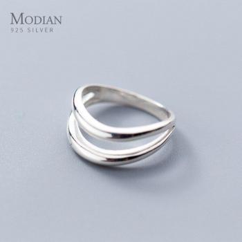 Modian Bague Geométrique 925 Double Couche pour Fêtes