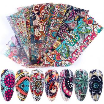 Colección de 16 Papeles para Nail Art: Retro Floral + Geometría Mixta