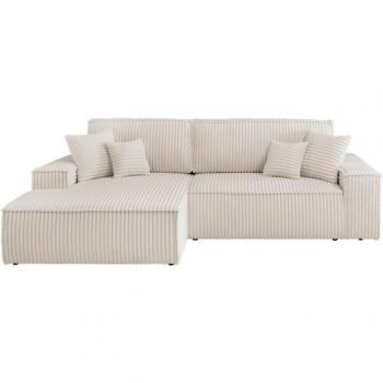 Sofa‑Schlafkonzept Finnley 267 cm – L‑Form, Struktur‑Bouclé, Bettkasten