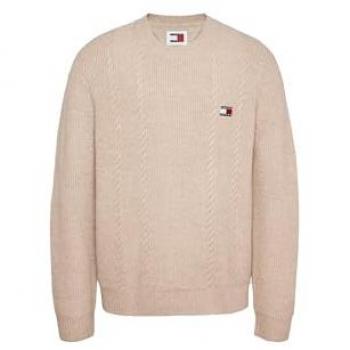 Beige Round Neck Pullover Knitwear for Men