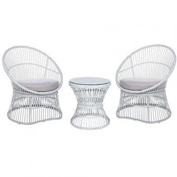 Bistro Mesyna: rotin blanc cassé, verre trempé, set complet