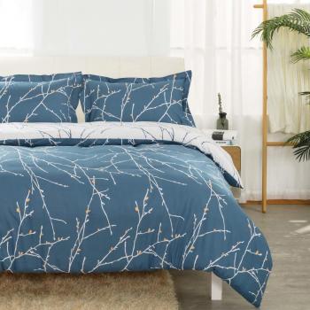 Navy & Camel Pattern Duvet Cover Bundle – King Size, 3 Pcs + 2 Pillowcases