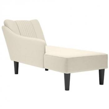 Fauteuil long en velours crème avec accoudoir droit intégré