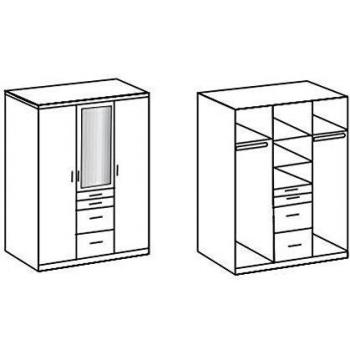 Armoire à trois portes avec miroir PEGANE – blanc, 135×199×58 cm