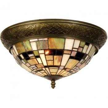 LumiLamp Tiffany Plafondlamp Ø 38 cm Groen Bruin Kunststof Glas Driehoek