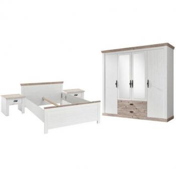 Inn.Furn Rovola Schlafzimmereinheit „Pinie Weiß“ – 4‑Teil-Set inkl. Kleiderschrank