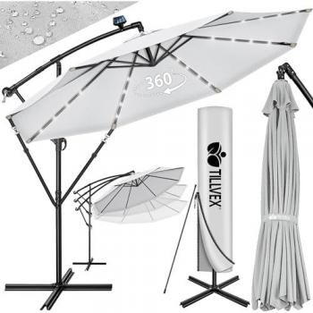 Parasol solaire à manivelle 3M50 avec LED, gris