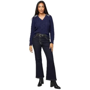 Navy S Cable Polo Collared Jumper – Petite