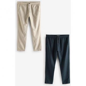 Blue & Cream Linen Casual Drawstring Pants – Pair Pack