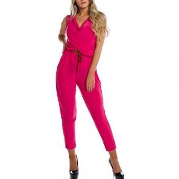 Italienischer Casual Maxi‑Overall in Long Jersey – Wasserfall-Gürtel, Karottenprint, S/M, ohne Ärmel