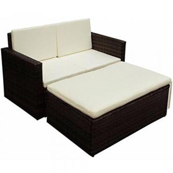 2-tlg. Garten-Lounge-Set mit Auflagen Poly Rattan Braun