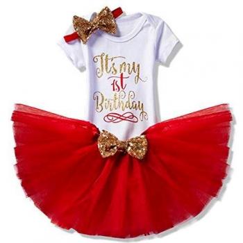 TTYAOVO Vestiti di Compleanno Bambina 1° Anno: Tutu, Gonna e Fascia Rossa 3 Pezzi