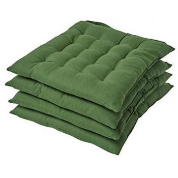 Dark Olive Green Seat Pad with Button Straps, 40 x 40cm, Set of 4
