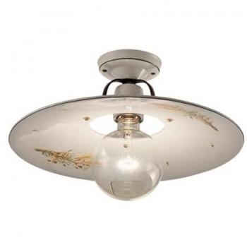 Plafoniera Retrò Bologna in Ceramica Bianco con Decori Interni, 1 Luce, Diametro 24 cm
