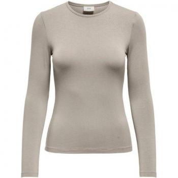 Steinbeige Langarm‑Top mit Rundhals – Neutral, Damen, M
