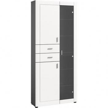 Lejan Stauraum Vitrine – 80 x 194 cm (Weiß-Matt, Grau)