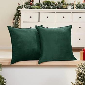 Decorative Deconovo Velvet Pillows, Large Size, Set of 2, 65x65 cm with Flanges, For Garden Chairs, Emerald Color