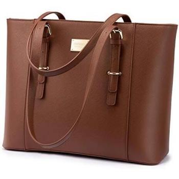 LOVEVOOK Laptop‑Schulterbag 15,6″ – Große Damen‑Eleganz, Reißverschlusstasche für Büro, Studium und Vorstellungsgespräch – Dunkelbraunes PU Leder
