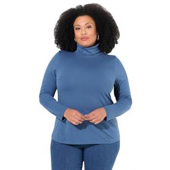 Ulla Popken Langarmshirt, Damen, Rundhals, Rollkragen, Übergröße 50/52