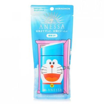 Anessa Perfect UV Sunscreen Milk with SPF 50+ and PA++++, sold in a 60 ml bottle and featuring Doraemon