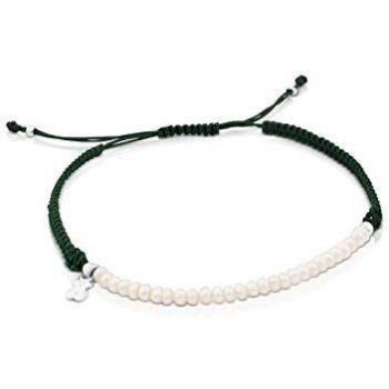 TOUS Pulsera con Cordón Verde, Plata y Perlas