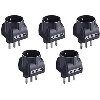 Pacchetto 5 adattatori Electraline 92298, 10/16A Schuko & Bivalente, colore nero