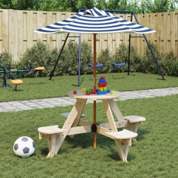 Tavolo Piccola Avventura 4 Bambini + Ombrellone Rotondo, Legno di Abete