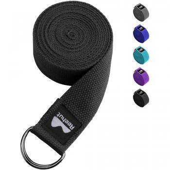 Reehut Exercise Strap for Yoga and Pilates, 10 Foot Long with Durable D-Ring Buckle (Black)