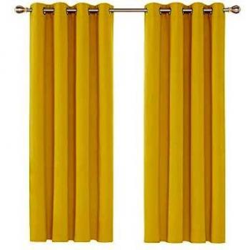 Deconovo Ösenvorhang Schlafzimmer, Verdunkelung, 138x117cm, Senfgelb, 2er Set