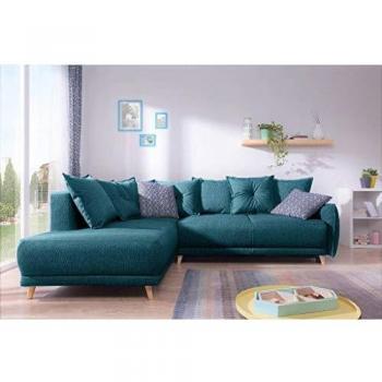 Lena – Canapé d’angle gauche convertible 5 places, design scandinave, ton bleu canard