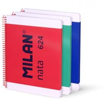 Milan Pack 3 cuadernos A4 espiral tapa dura, papel cuadriculado 5x5, 80 hojas de 95 g/m², colección Nata® 624