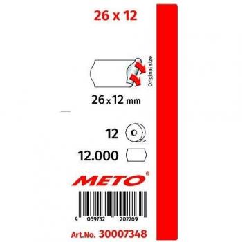Meto 30007348 Permanent Labels, 26x12 mm, White, 12000 Labels