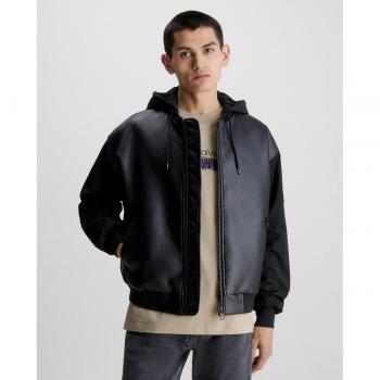 Chaqueta de piel negra con capucha desmontable para hombre Calvin Klein Jeans