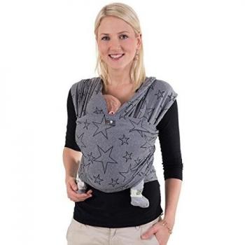 Hoppediz Tragetuch für Neugeborene, 100% Bio-Baumwolle, Grau mit Stern, bis 9 kg