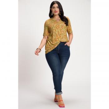 T-shirt dal taglio svasato verde con scollo a V e fantasia etnica donna taglia 64/66 viscosa Ulla Popken